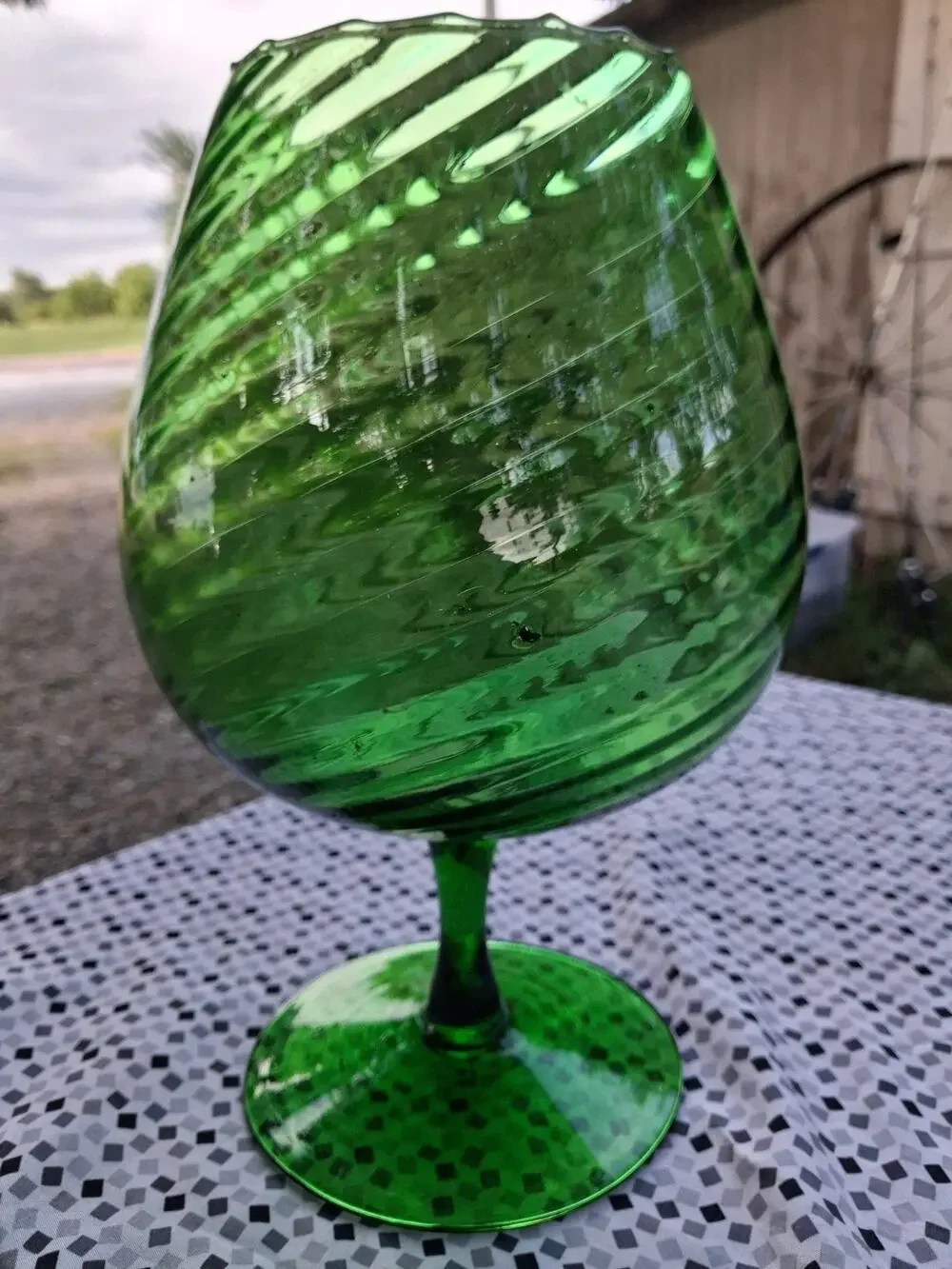 Vintage Empoli Emerald Green Swirl Italian Art Glass Brandy Snifter Vase 9